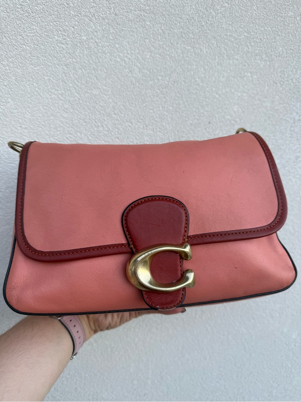 Coach soft tabby coral Shoulder Bag with Burgundy Trim & Gold 'C' Clasp